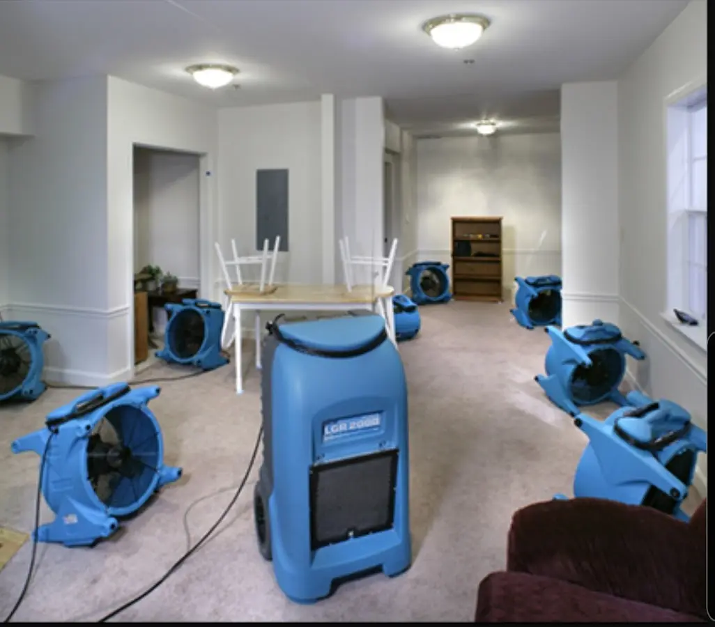 Air movers and dehumidifier setup for Water Extraction & Removal in Opp